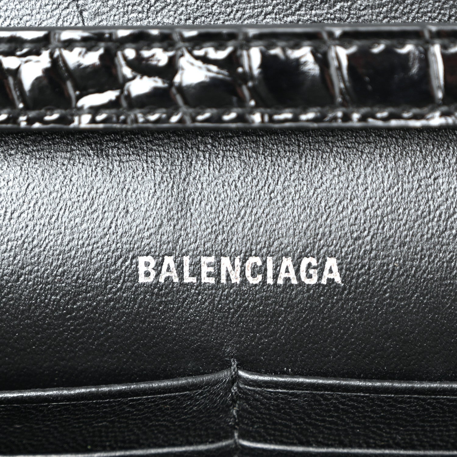 Balenciaga Shiny Calfskin Monochrome Crocodile Embossed Hourglass Chain Bag Black 6 of 10