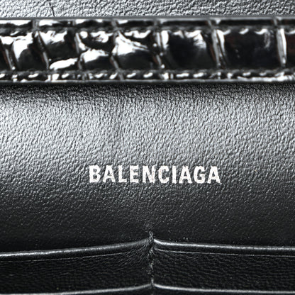 Balenciaga Shiny Calfskin Monochrome Crocodile Embossed Hourglass Chain Bag Black 6 of 10