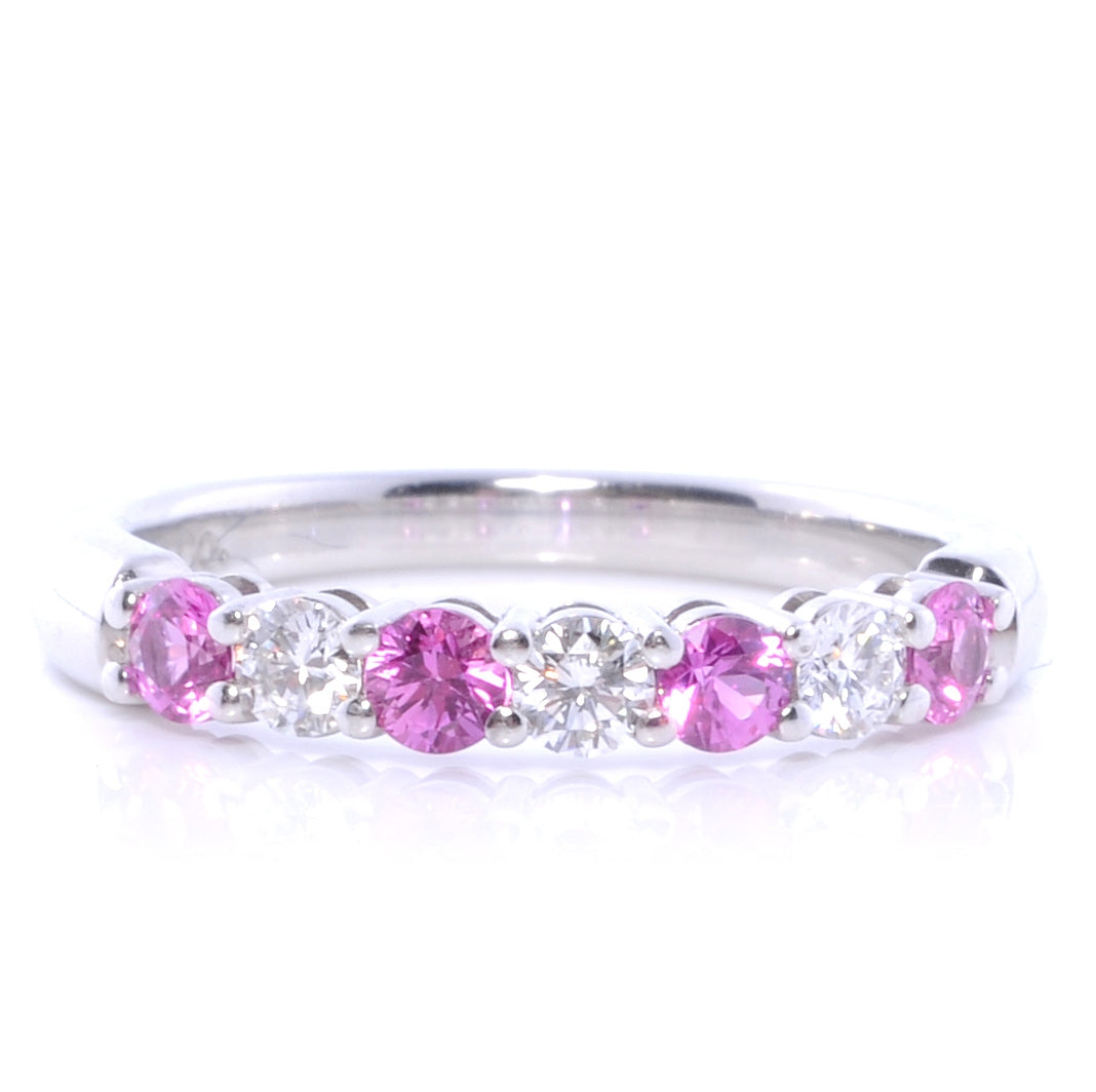 Platinum Diamond Pink Sapphire 3mm Ring 6