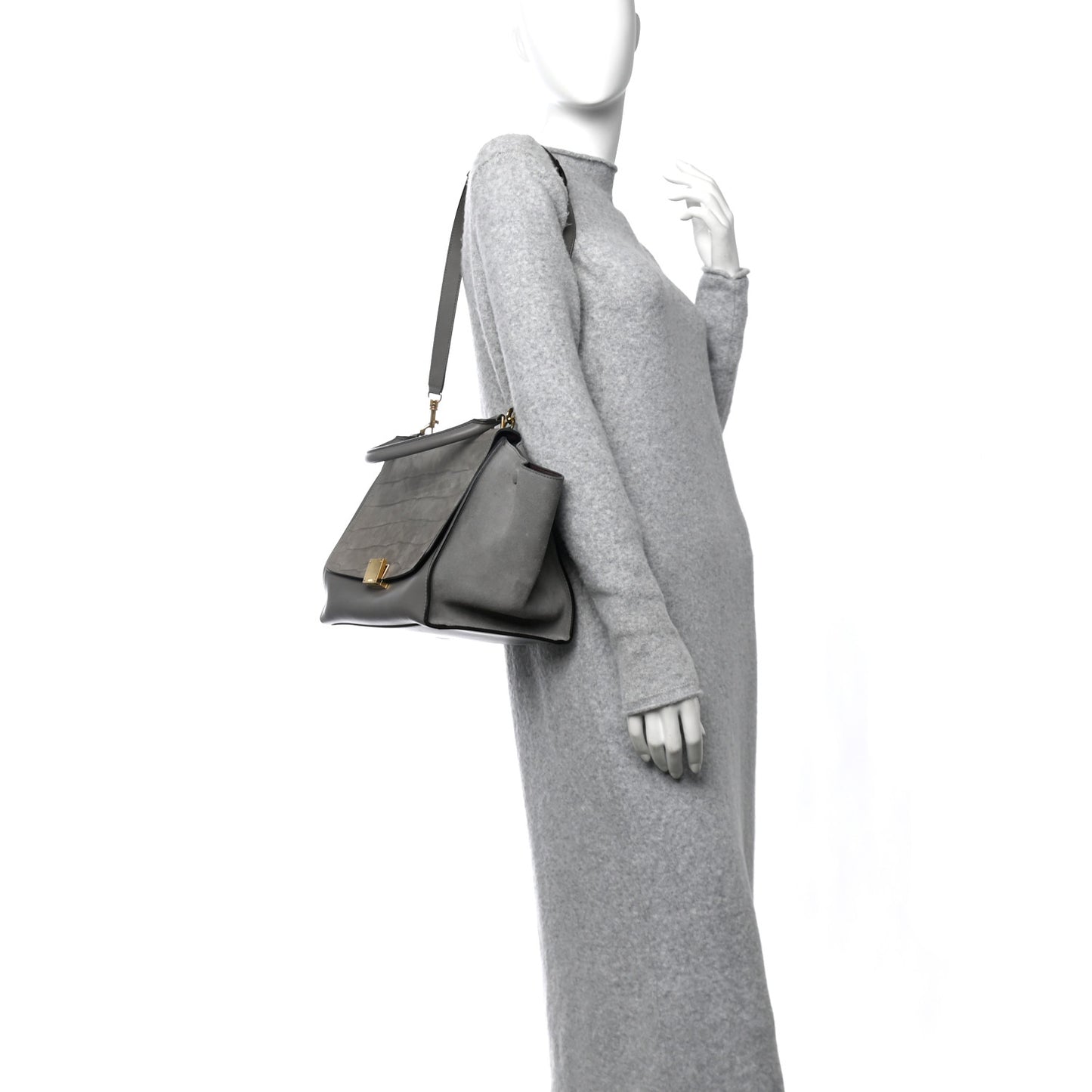Crocodile Embossed Nubuck Medium Trapeze Grey