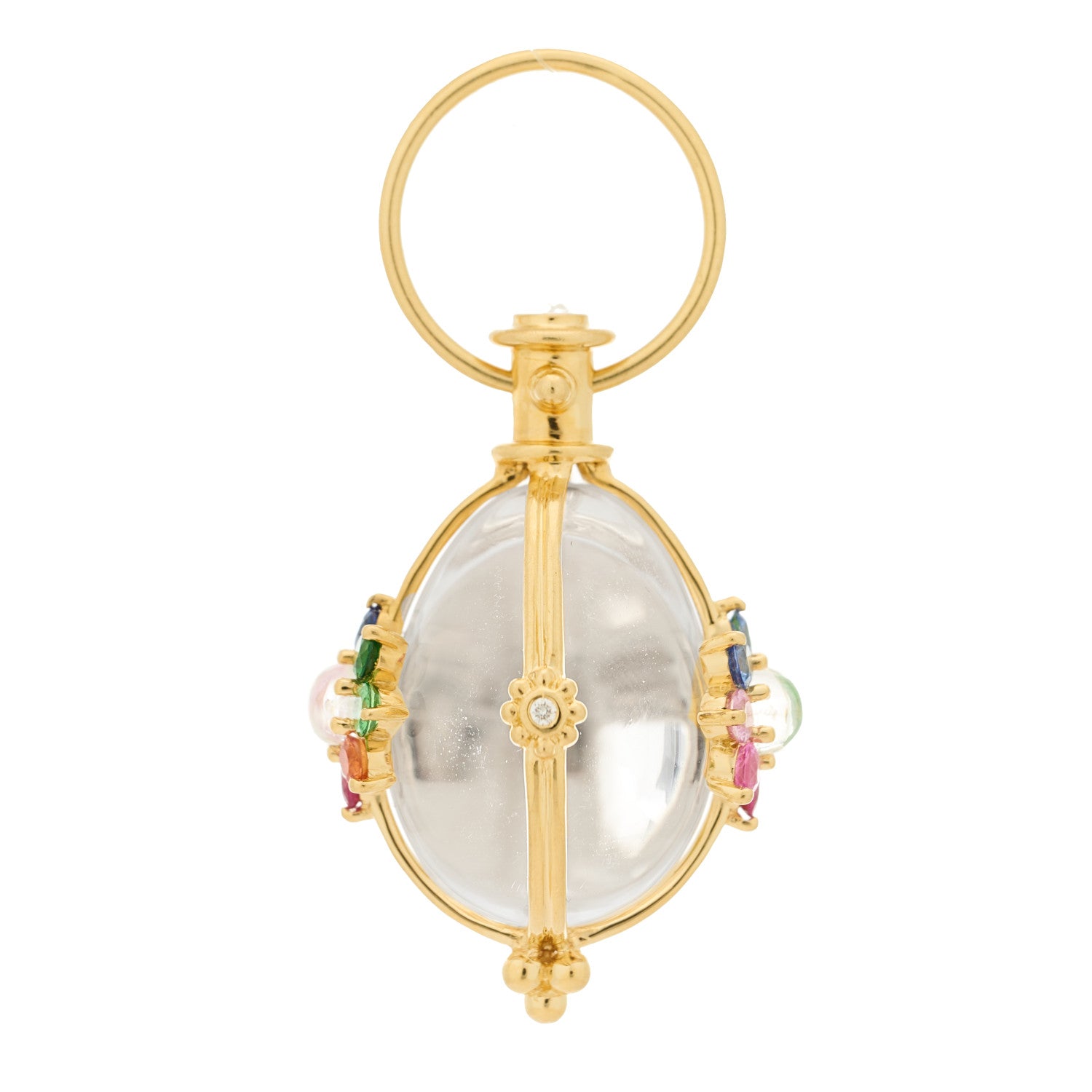 Temple St. Clair 18K Yellow Gold Diamond Rock Crystal Multi Gemstone Floral Amulet Pendant 4 of 6