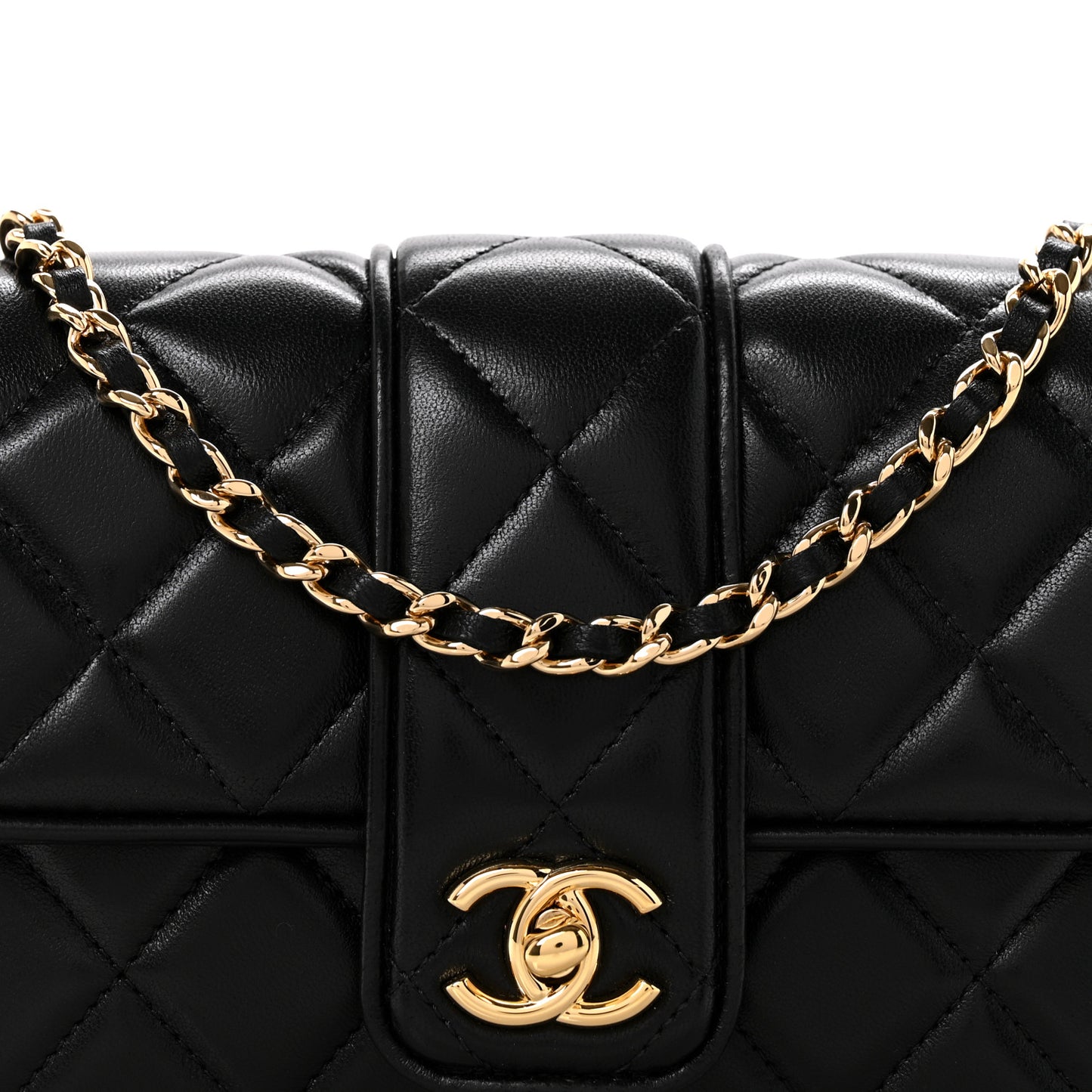 Lambskin Quilted Tab Mini Flap Black
