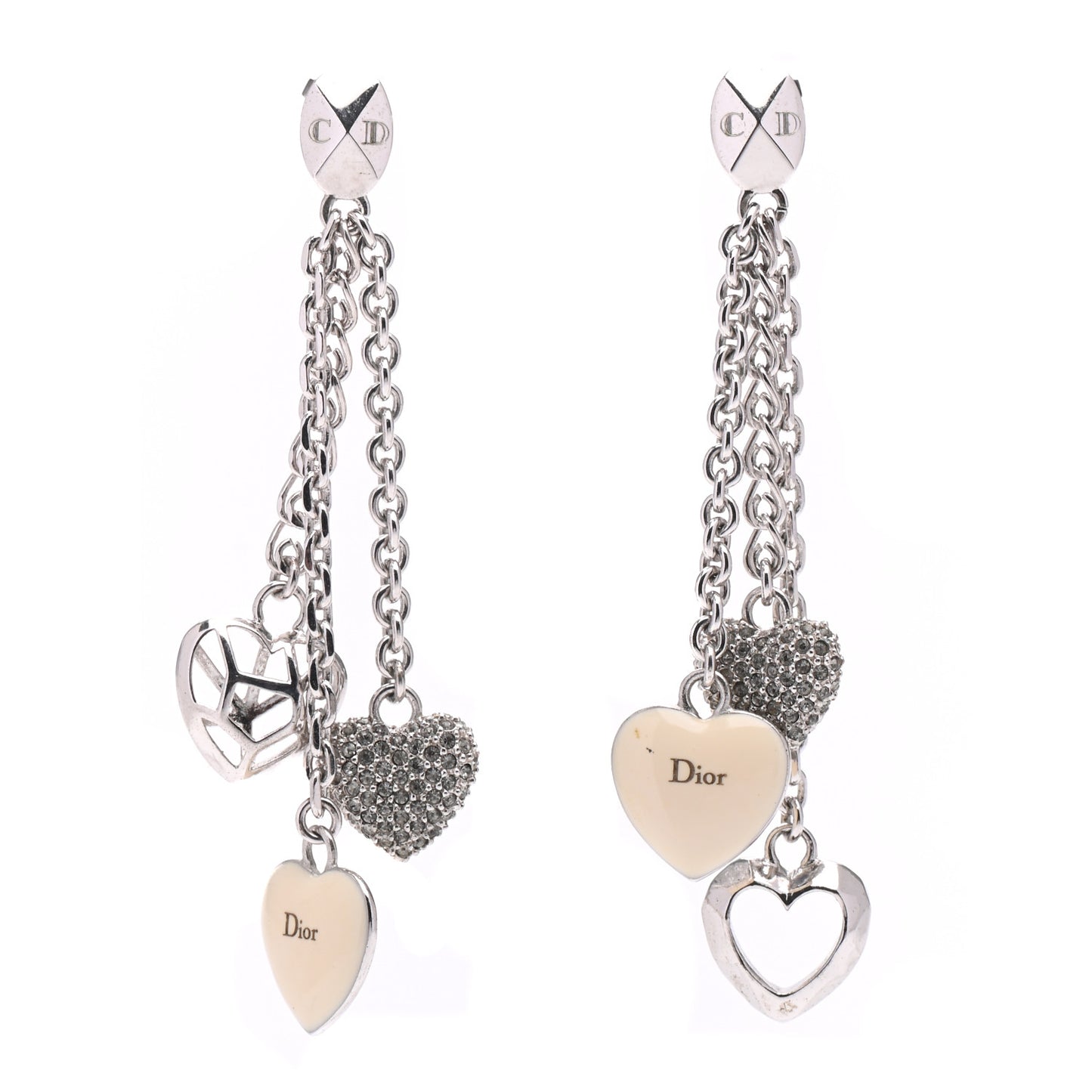 Crystal Heart Drop Earrings Silver
