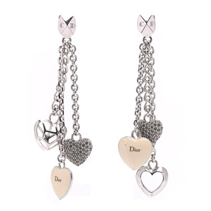 Christian Dior Crystal Heart Drop Earrings Silver 1 of 4
