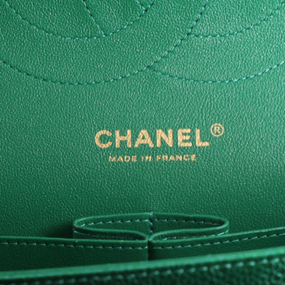 Chanel Metallic Caviar Quilted Jumbo Double Flap Green 6 of 10