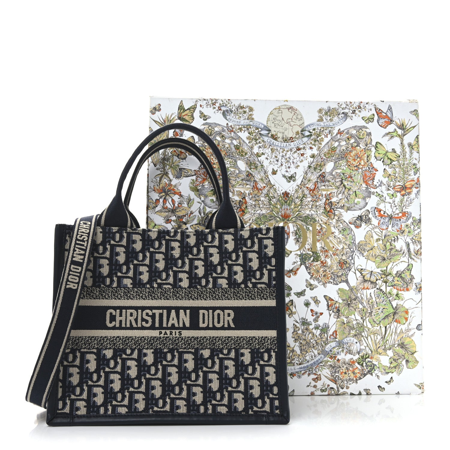 Christian Dior Oblique Calfskin Small Book Tote With Strap Blue Multicolor 10 of 10