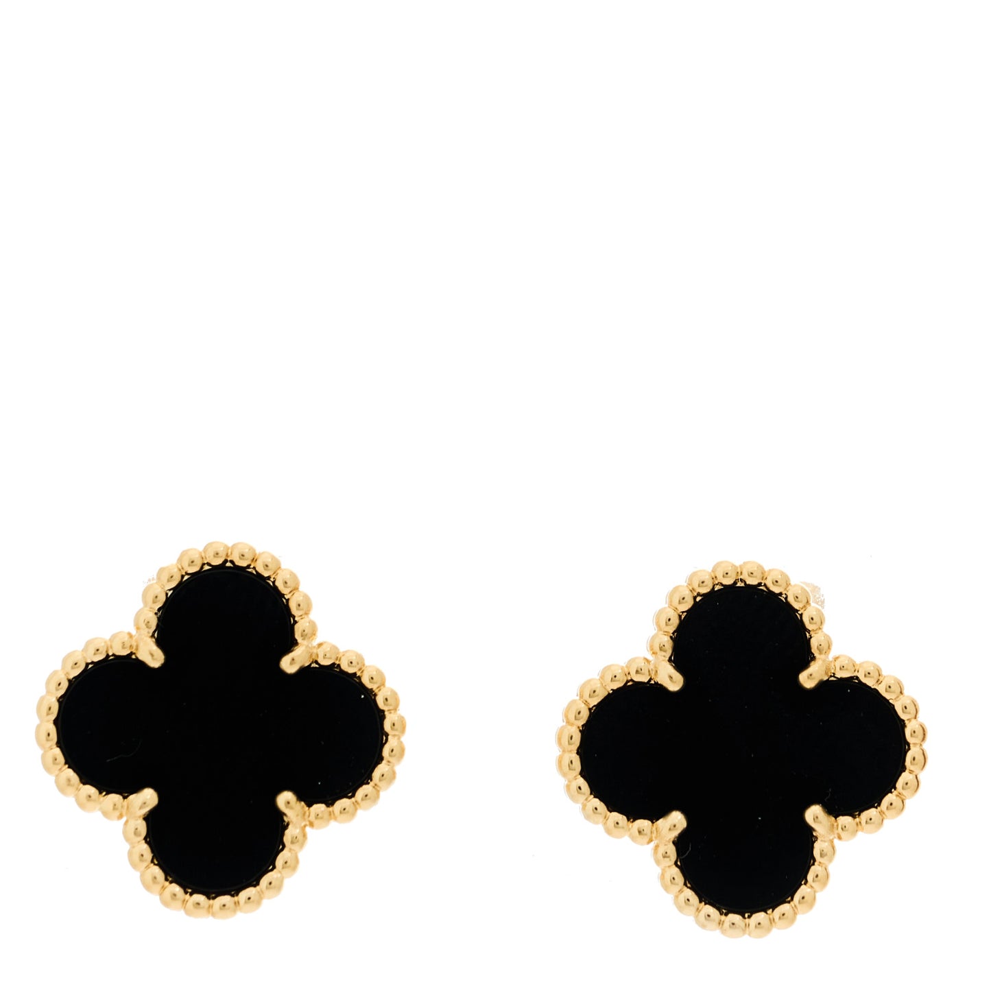 18K Yellow Gold Black Onyx Vintage Alhambra Earrings