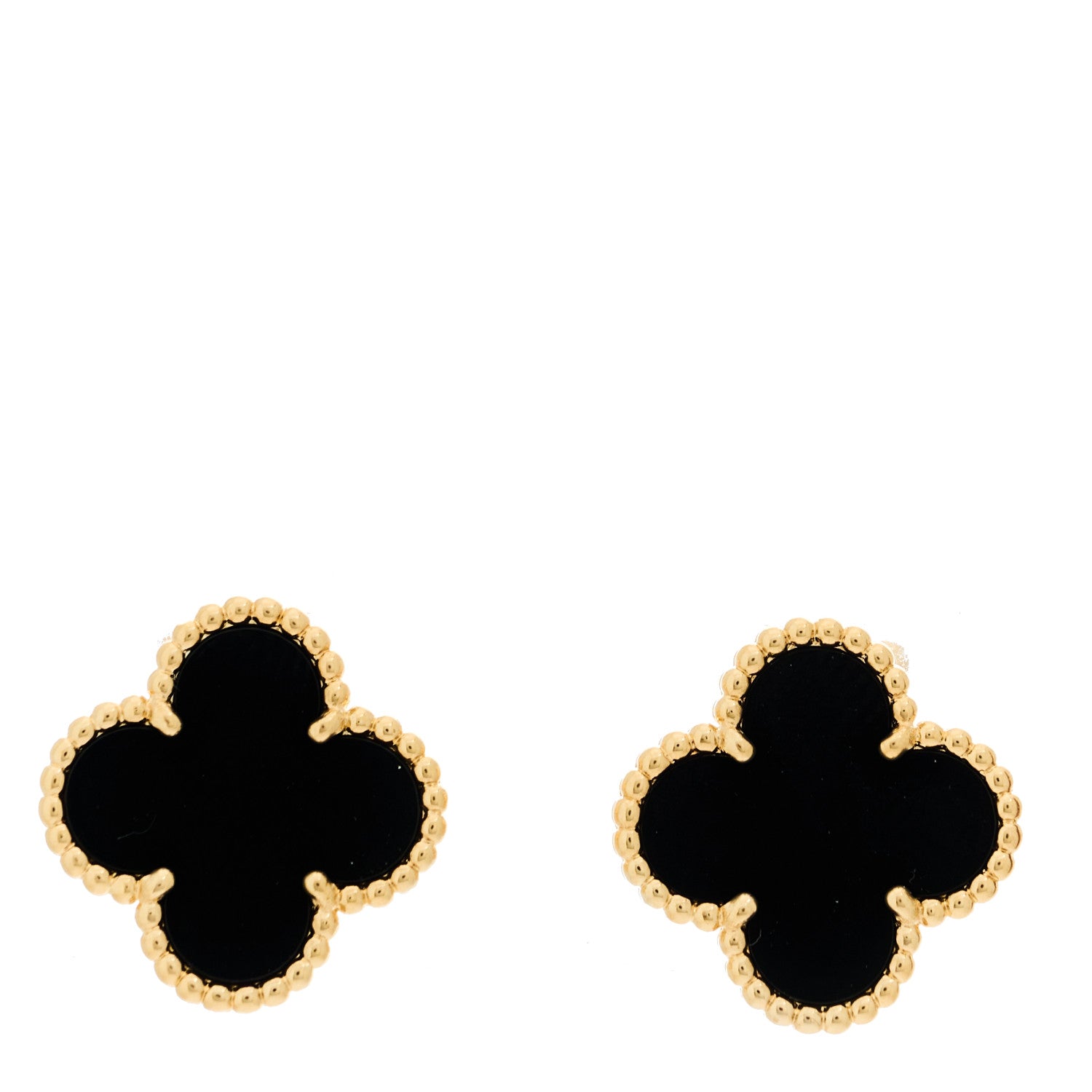 Van Cleef & Arpels 18K Yellow Gold Black Onyx Vintage Alhambra Earrings 1 of 5
