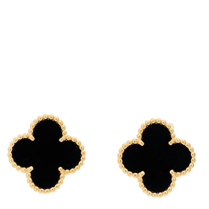 Van Cleef & Arpels 18K Yellow Gold Black Onyx Vintage Alhambra Earrings 1 of 5