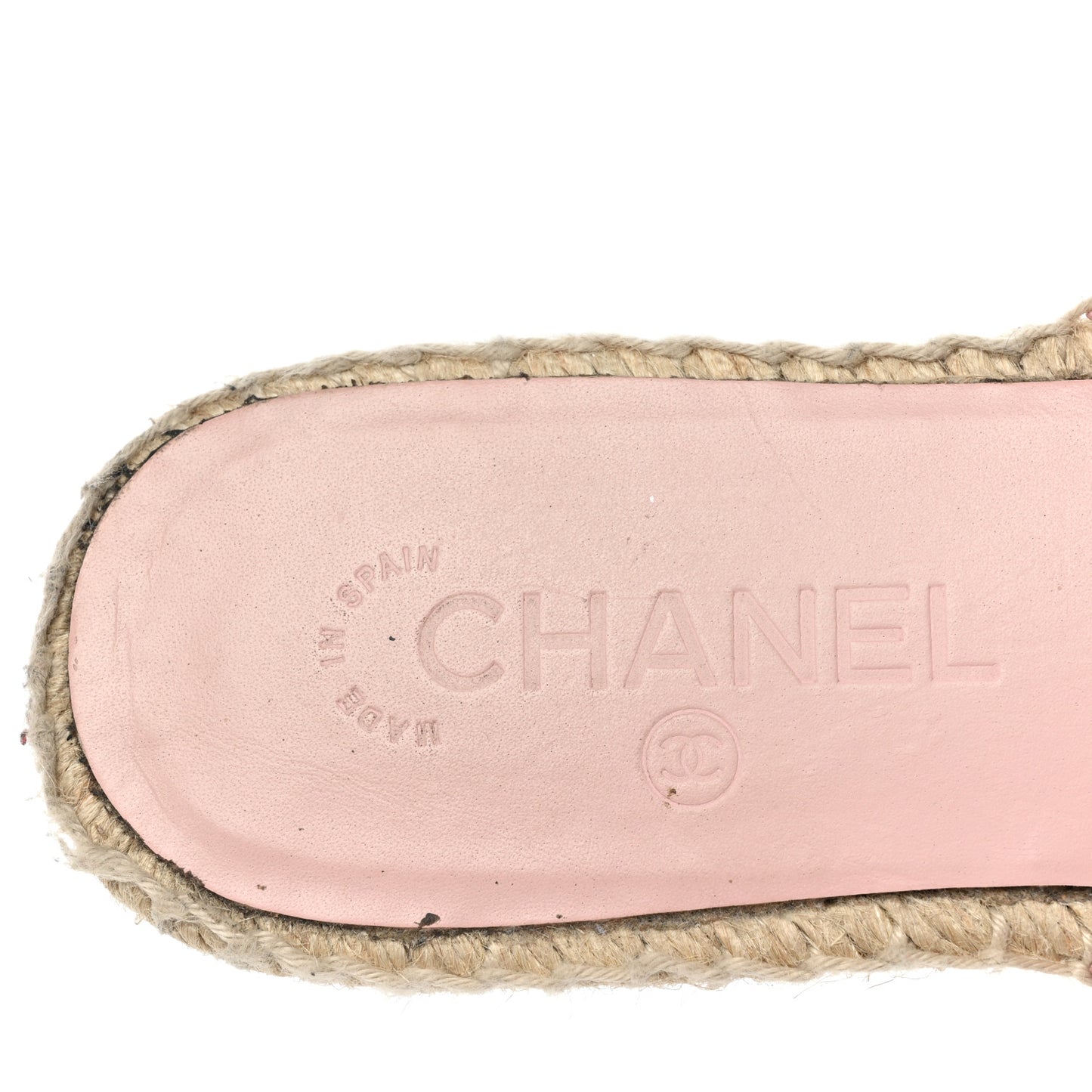 Mesh Grosgrain Lambskin CC Espadrilles Mule 39 Light Pink Beige
