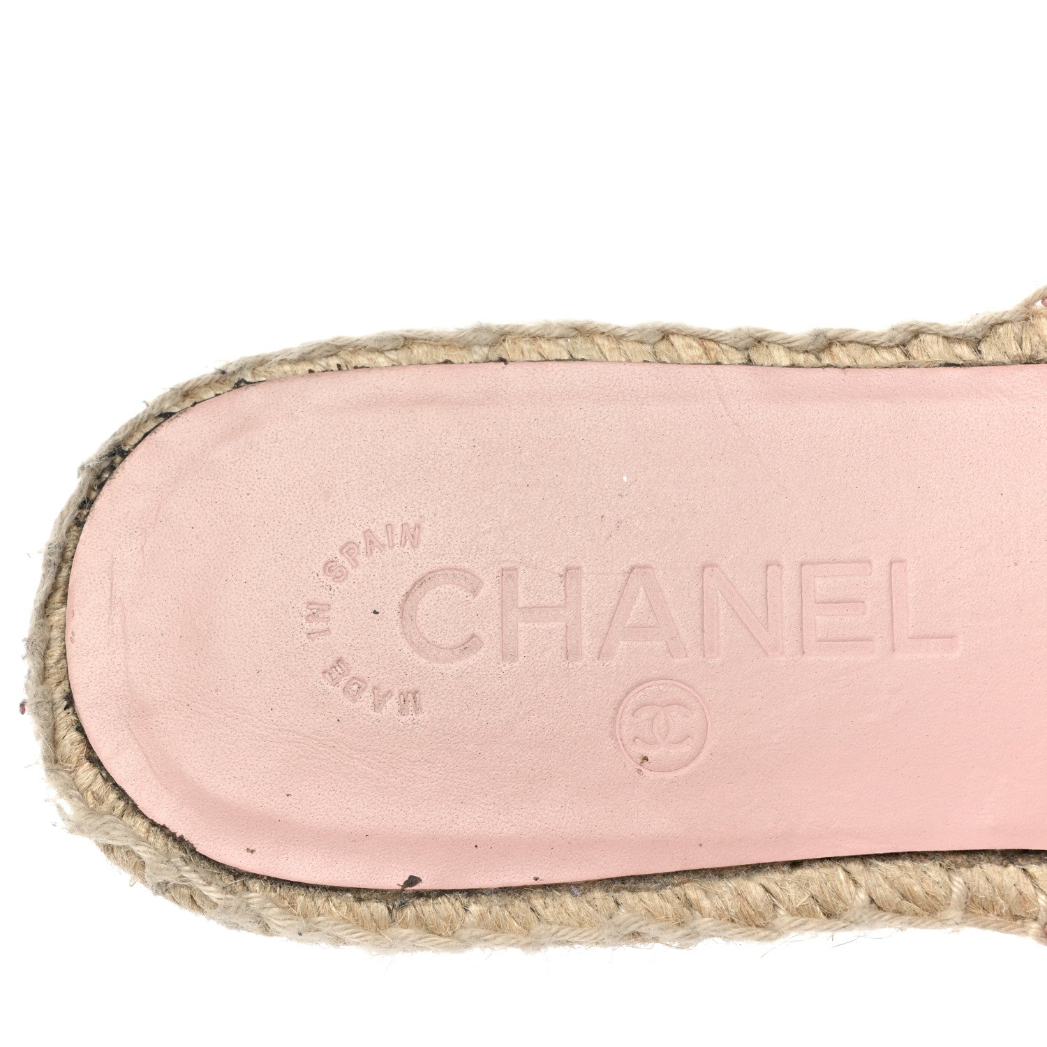 Chanel Mesh Grosgrain Lambskin CC Espadrilles Mule 39 Light Pink Beige 5 of 11