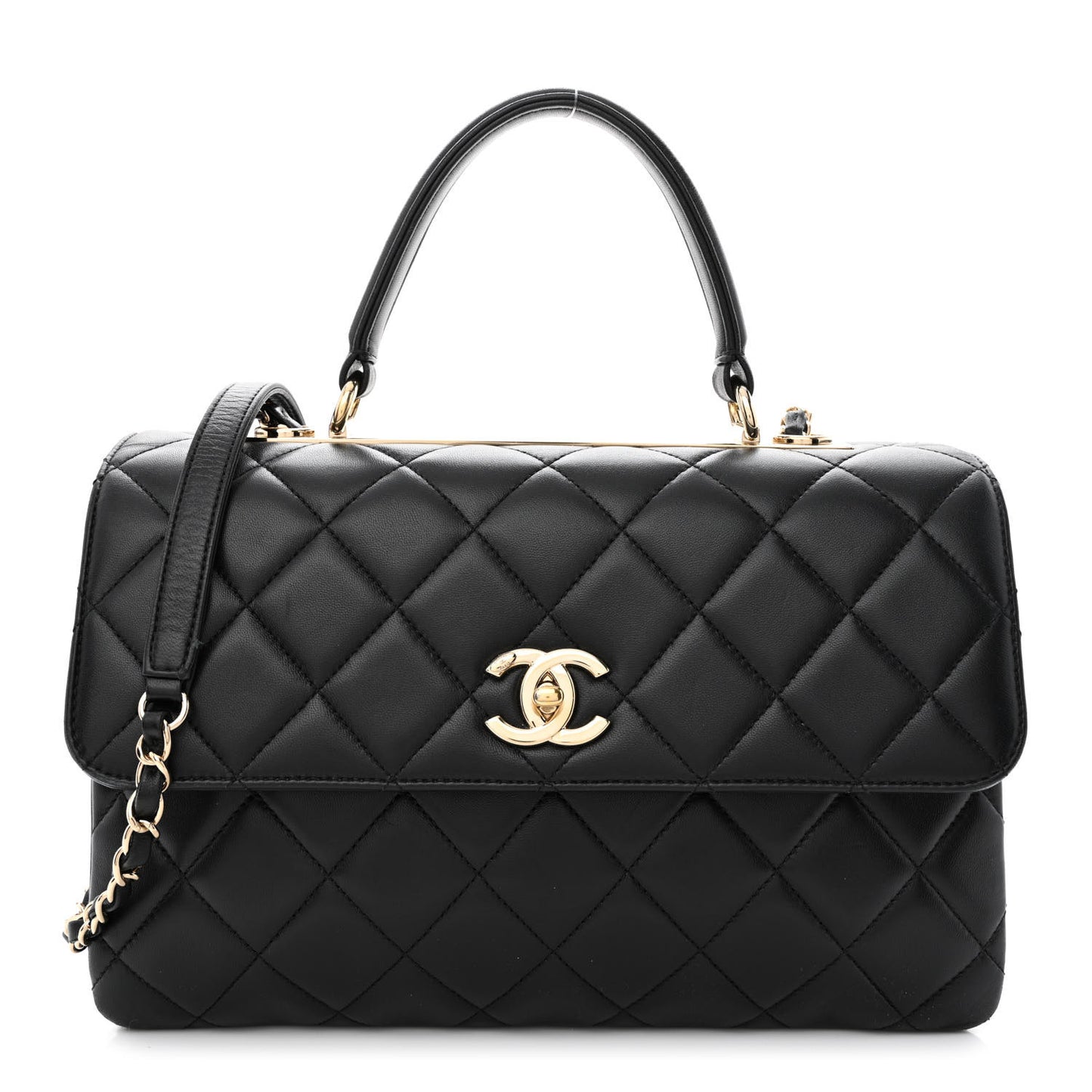 Lambskin Quilted Medium Trendy CC Flap Dual Handle Bag Black