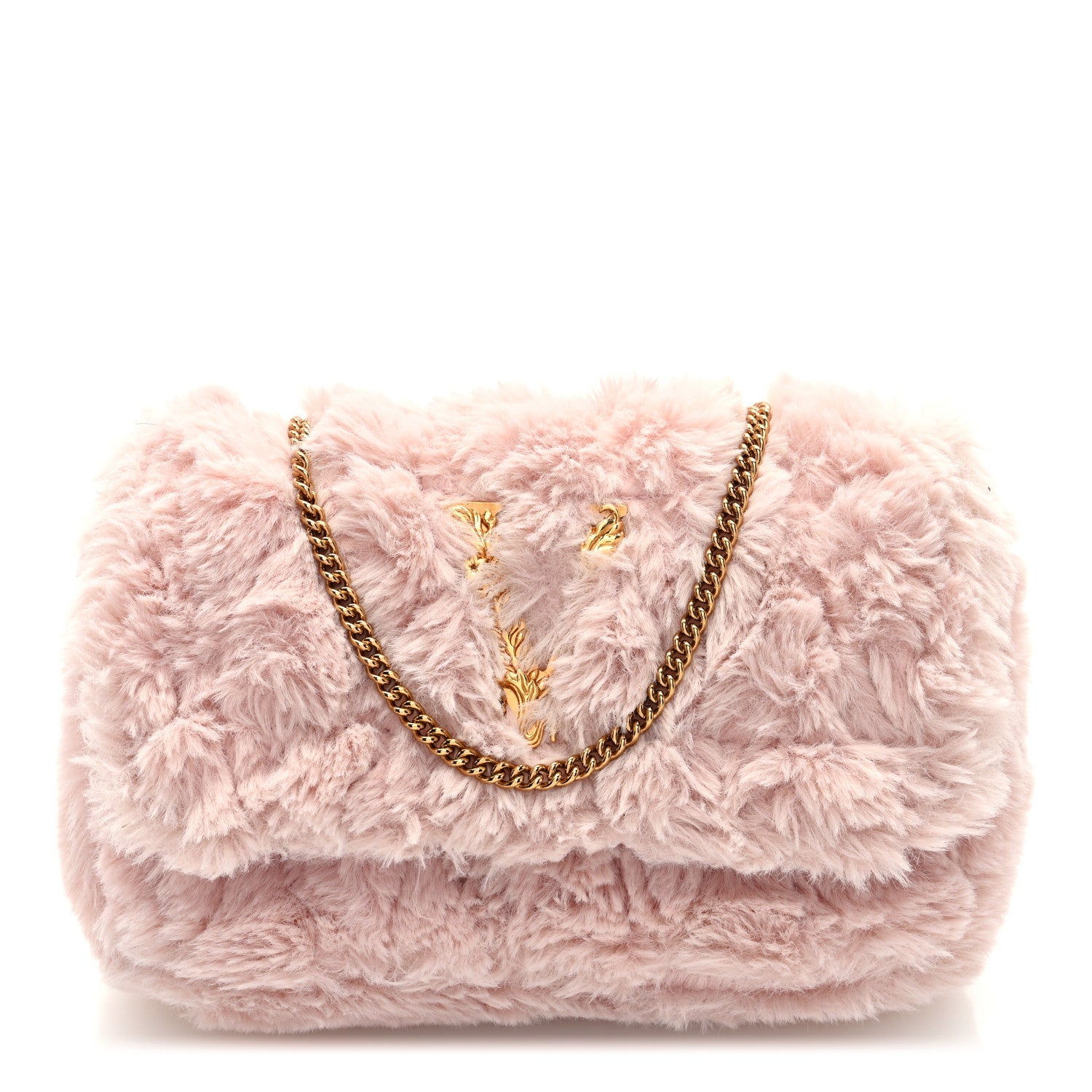 Versace Faux Fur Quilted Virtus Shoulder Bag English Rose 1 of 7