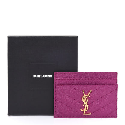 Saint Laurent Grain De Poudre Matelasse Chevron Monogram Credit Card Case Dark Grape 8 of 8
