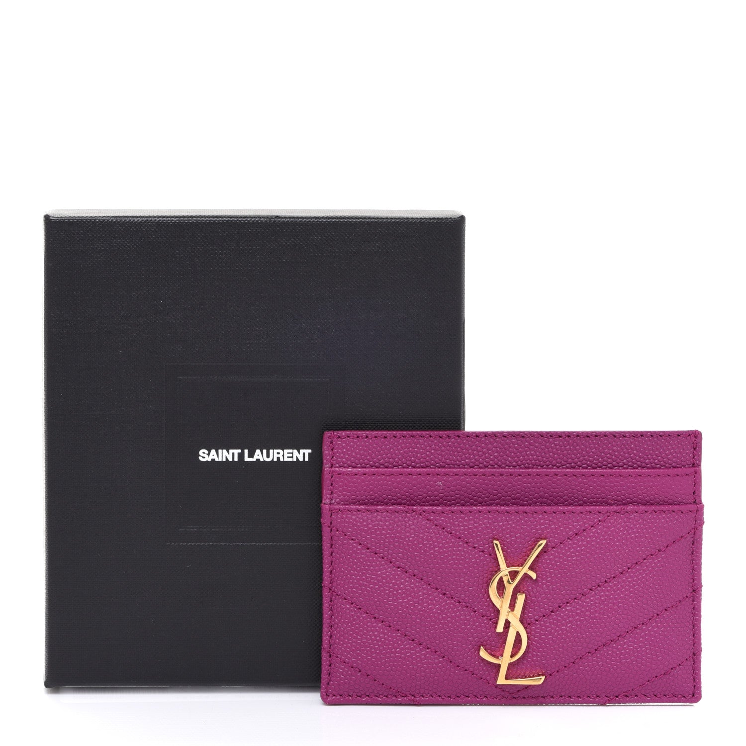 Saint Laurent Grain De Poudre Matelasse Chevron Monogram Credit Card Case Dark Grape 8 of 8