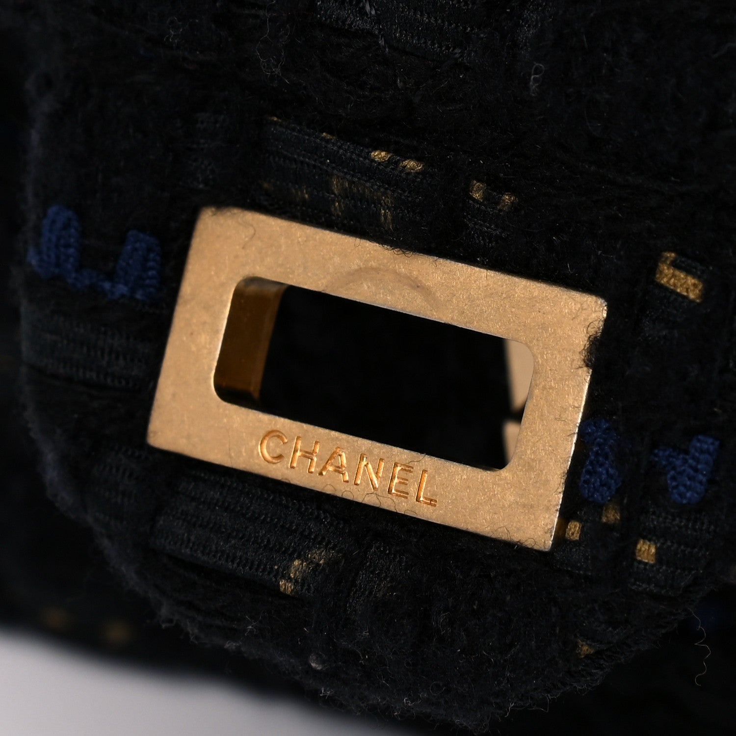 Chanel Tweed Quilted Mini 2.55 Reissue Flap Black Gold Navy 10 of 11