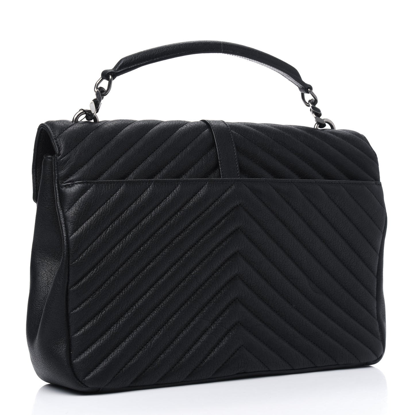 Sheepskin Matelasse Chevron Monogram Large College Satchel Black