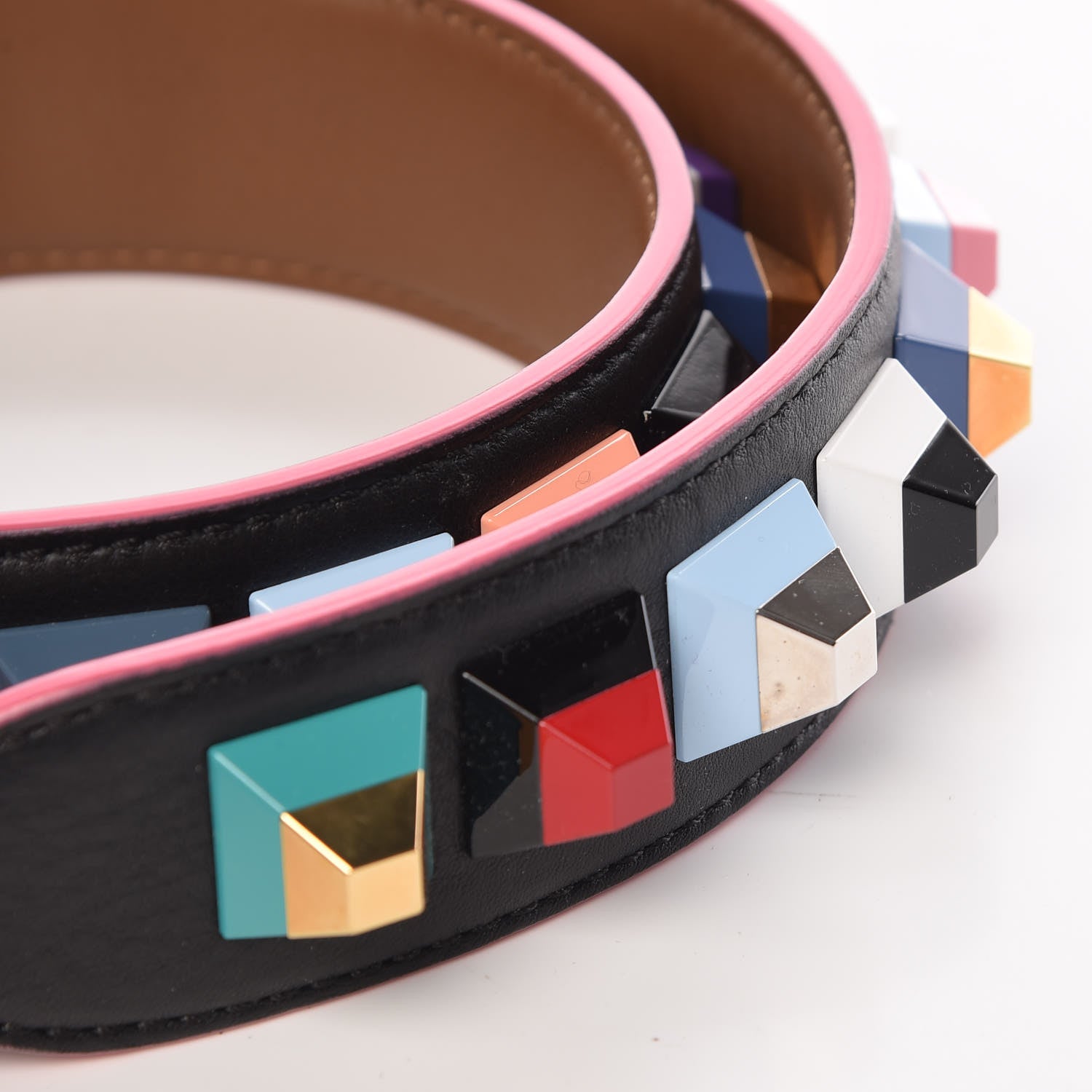 Fendi Vitello Dolce Plexiglass Bi-Color Studded Strap You Black Brownie Multicolor 4 of 4
