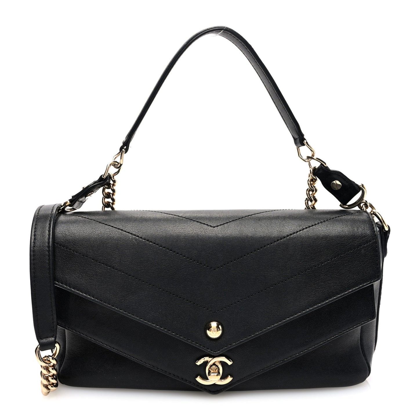 Sheepskin Chevron Quilted Mini Double Chevron Flap Black