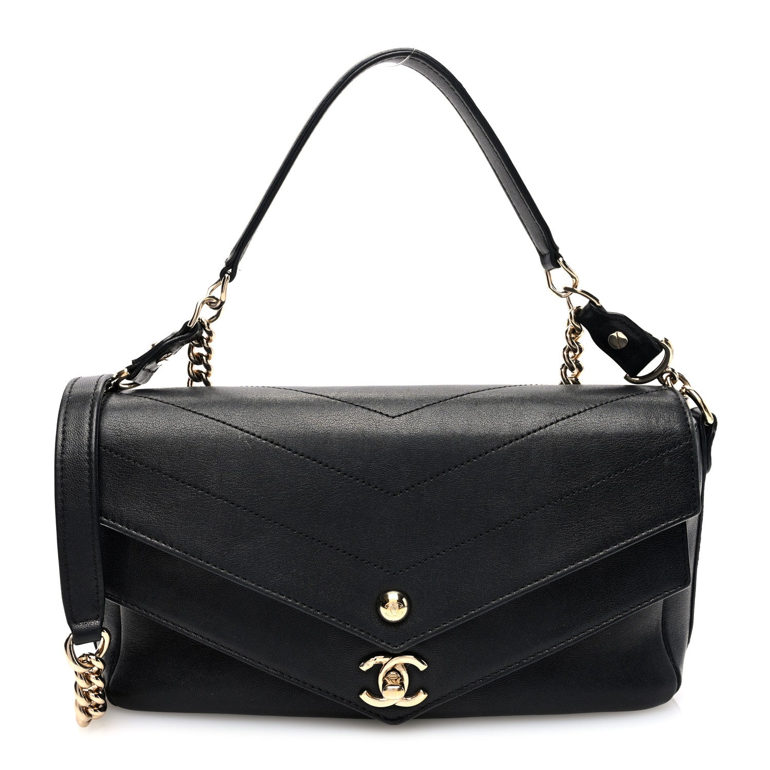Chanel Sheepskin Chevron Quilted Mini Double Chevron Flap Black 1 of 10