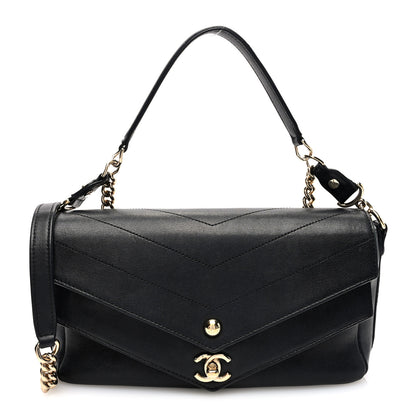 Chanel Sheepskin Chevron Quilted Mini Double Chevron Flap Black 1 of 10
