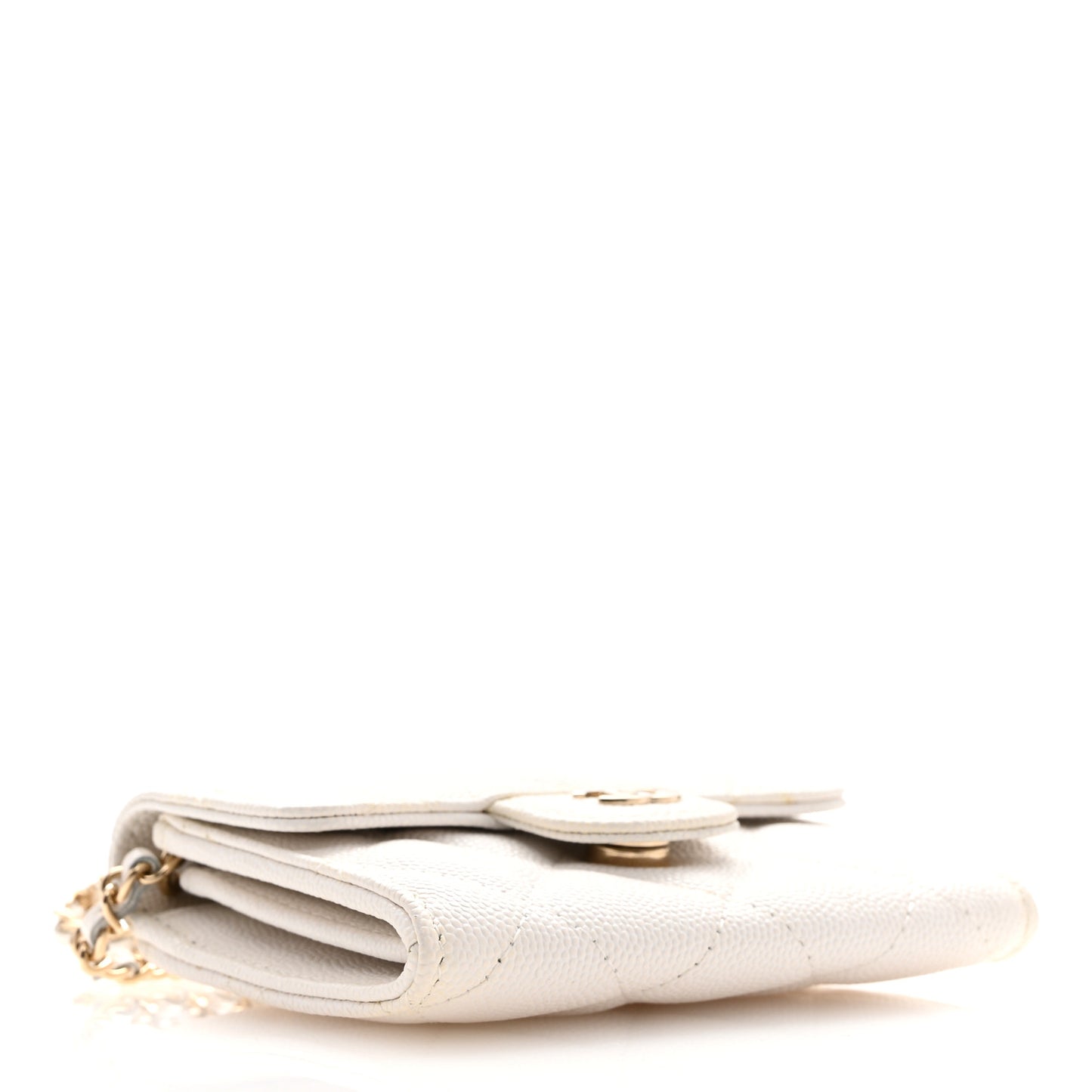 Caviar Quilted Flap Card Holder On Chain White