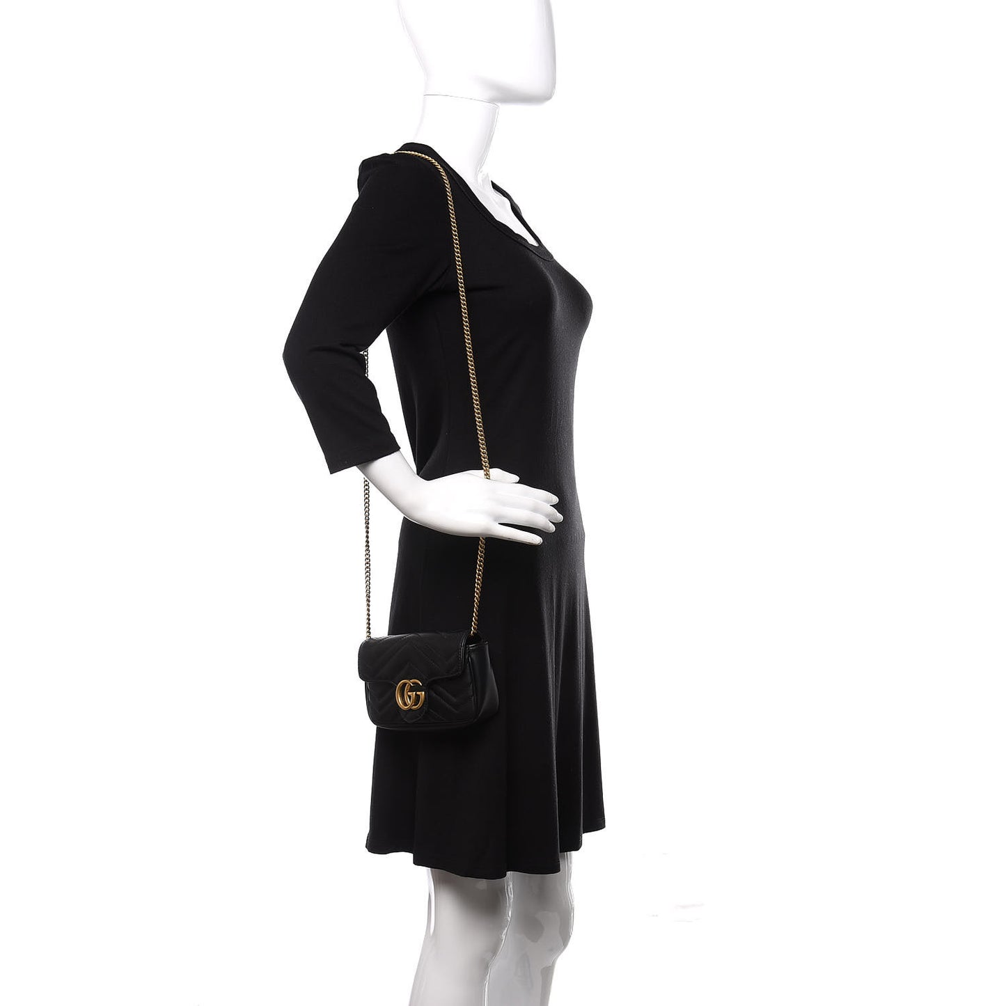 Calfskin Matelasse Super Mini GG Marmont Shoulder Bag Black