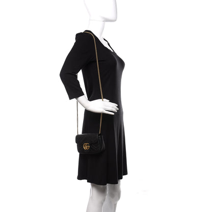 Gucci Calfskin Matelasse Super Mini GG Marmont Shoulder Bag Black 2 of 12