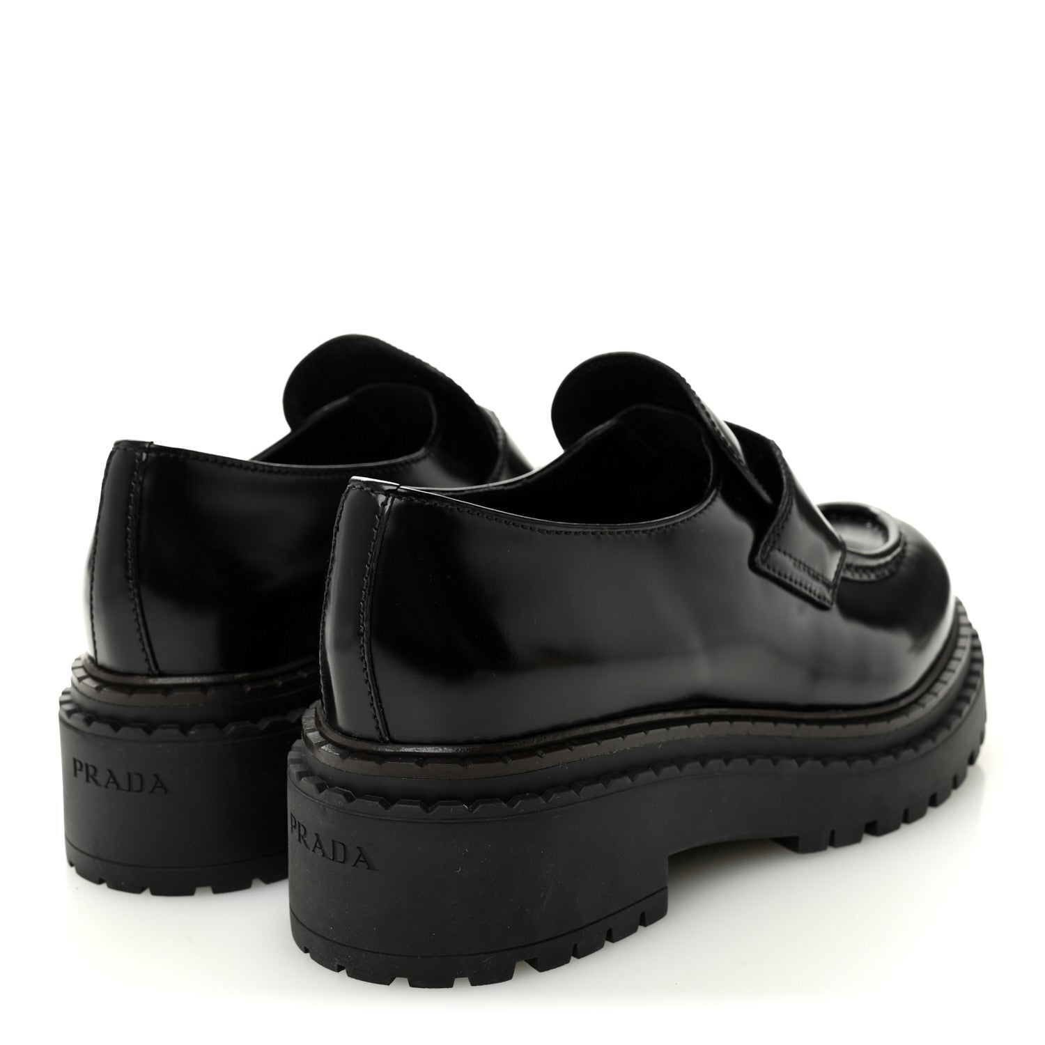 Prada Spazzolato Metal Triangle Logo 50mm Loafers 39 Black 1812413