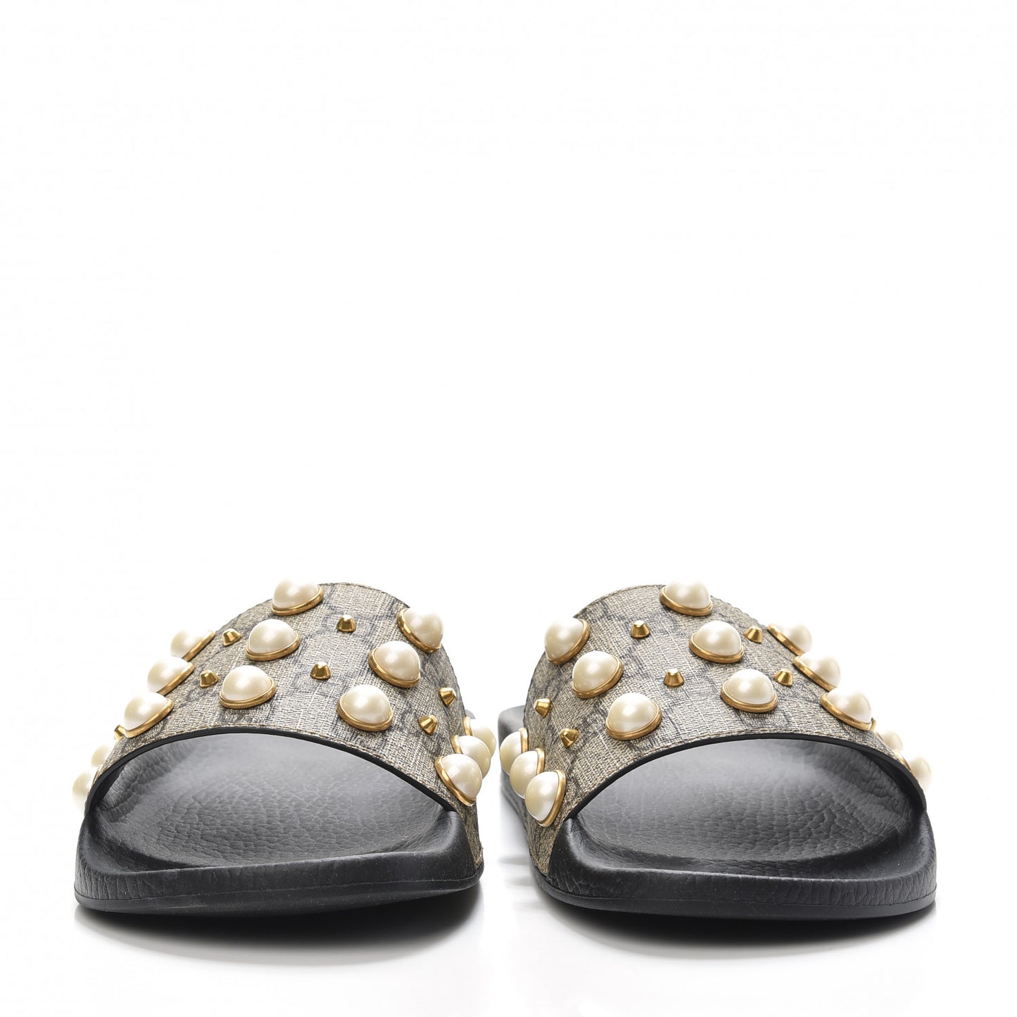 GG Supreme Monogram Slide Pearls Sandals 39 Beige