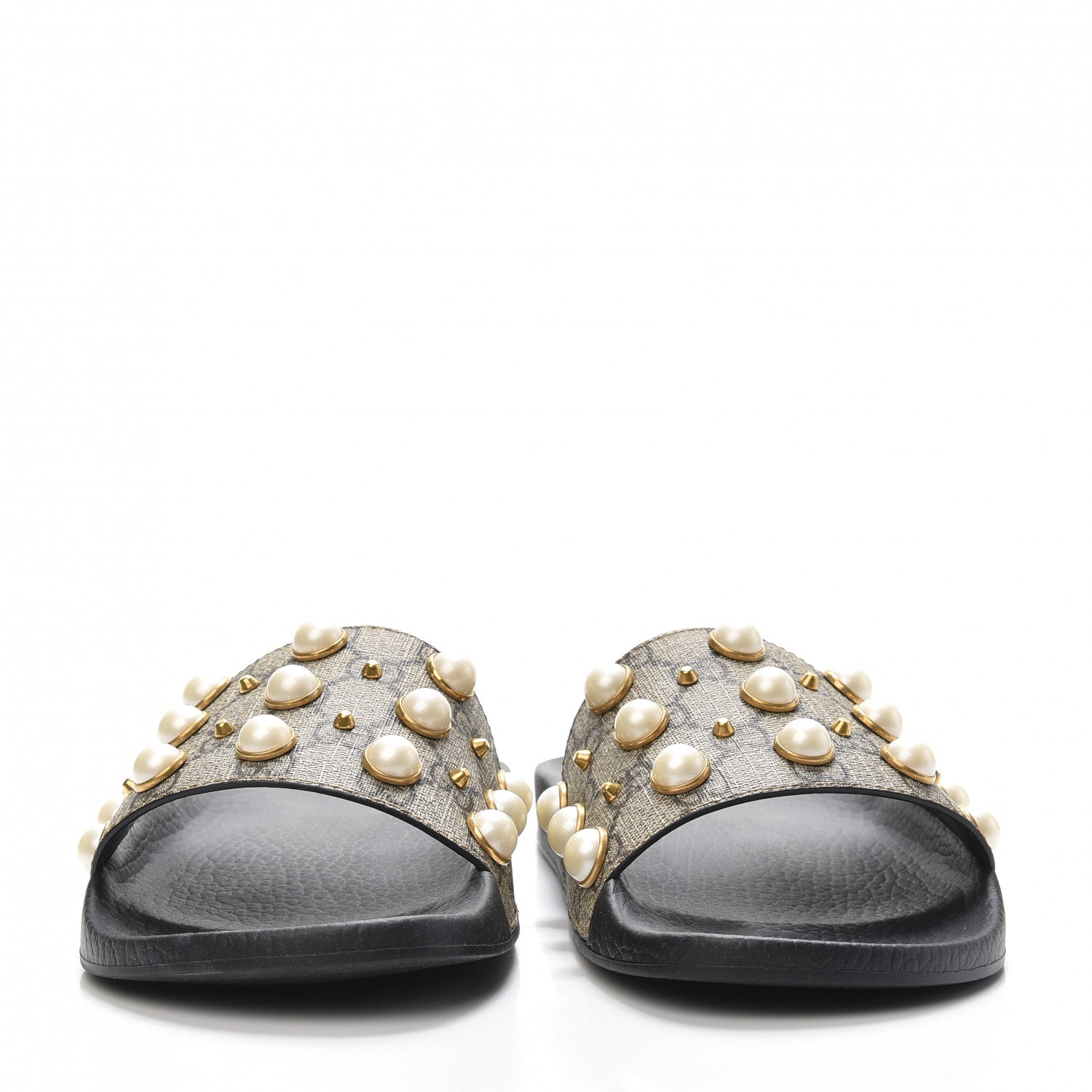 Gucci GG Supreme Monogram Slide Pearls Sandals 39 Beige 2 of 7