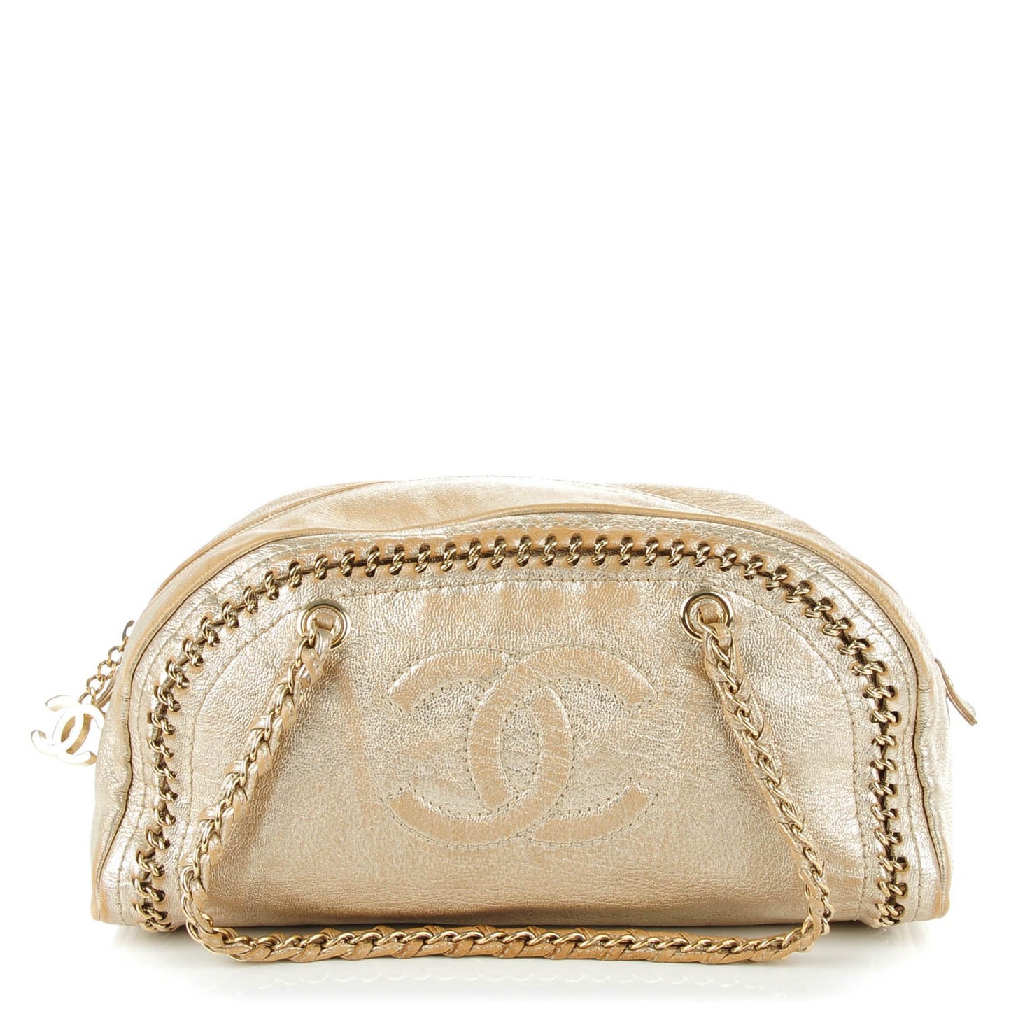 Metallic Goatskin Medium Luxe Ligne Bowler Tote Gold