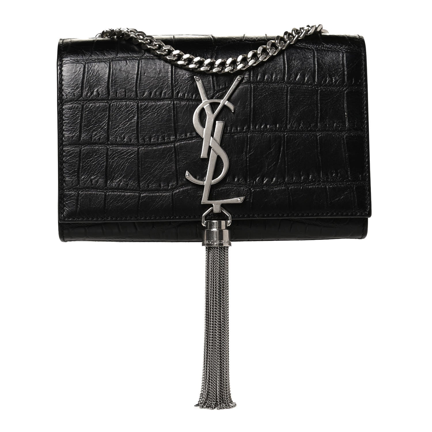 Saint Laurent Calfskin Crocodile Embossed Small Classic Monogram Kate Tassel Satchel Black 1 of 11