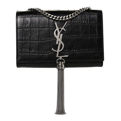 Saint Laurent Calfskin Crocodile Embossed Small Classic Monogram Kate Tassel Satchel Black 1 of 11