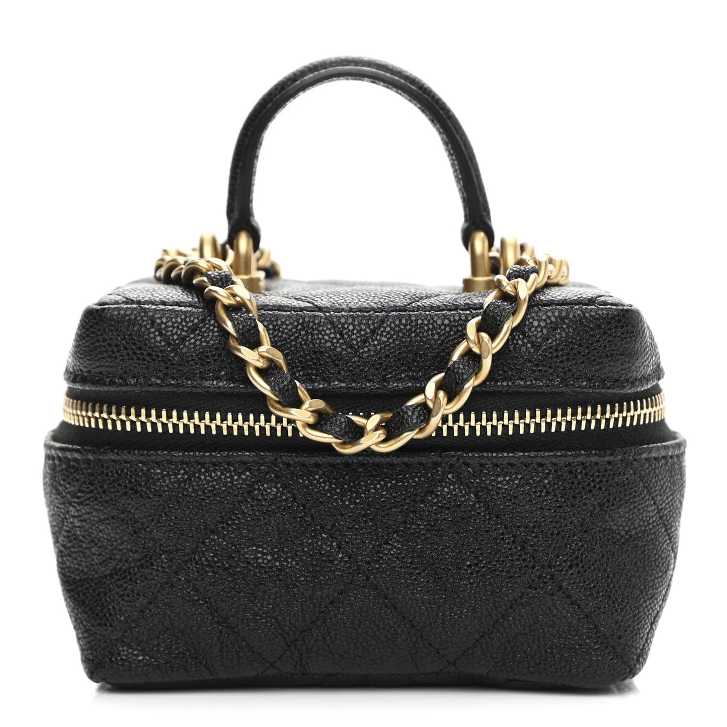Caviar Quilted Mini Top Handle Vanity With Chain Black
