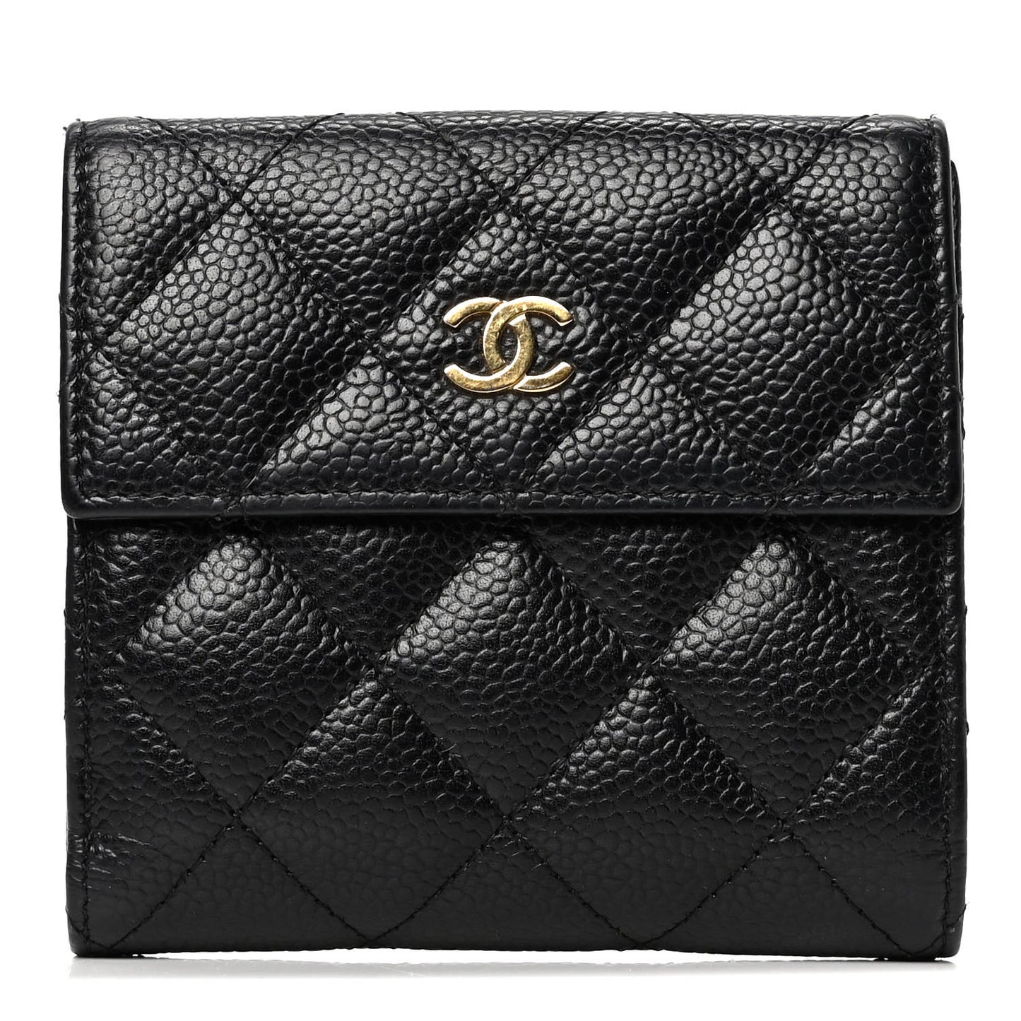 Caviar Quilted Compact French Flap Wallet Black