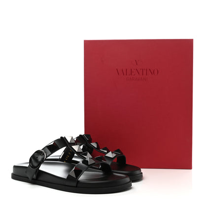 Valentino Garavani Calfskin Roman Stud Slide Sandals 37.5 Black 9 of 9