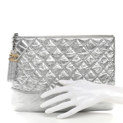 Chanel Metallic Crumpled Calfskin Quilted Medium Gabrielle Cosmetic Case Silver 2 of 9