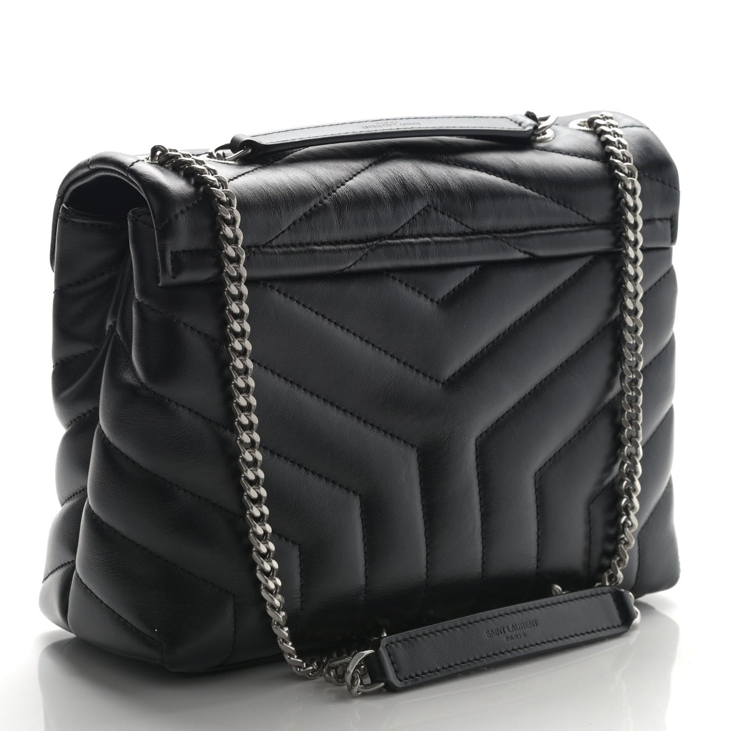 Calfskin Y Quilted Monogram Small Loulou Chain Satchel Black