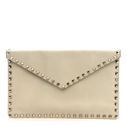 Valentino Garavani Pebbled Calfskin Large Rockstud Envelope Clutch Light Ivory 1 of 6