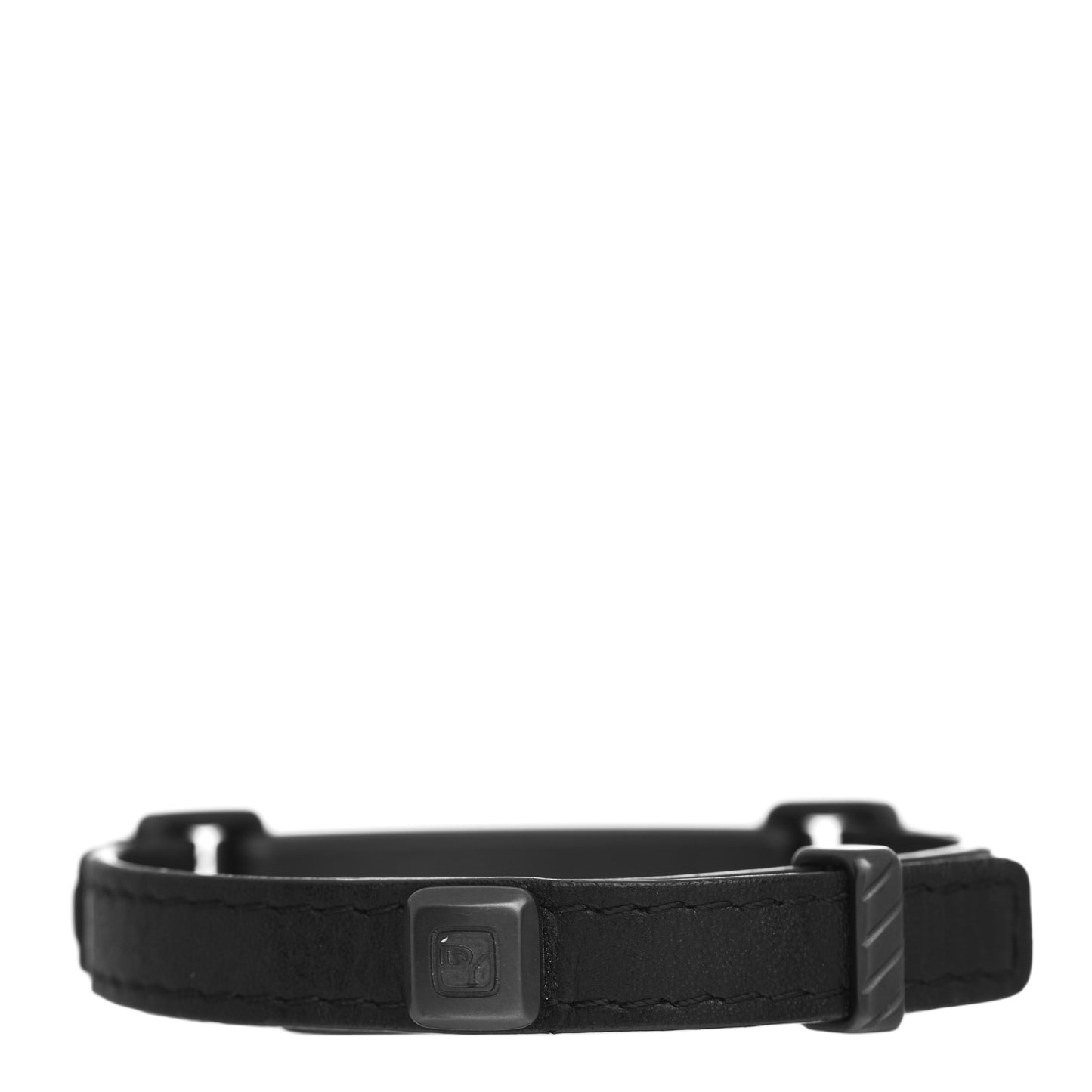 Titanium Leather Mens Modern Cable ID Bracelet Black