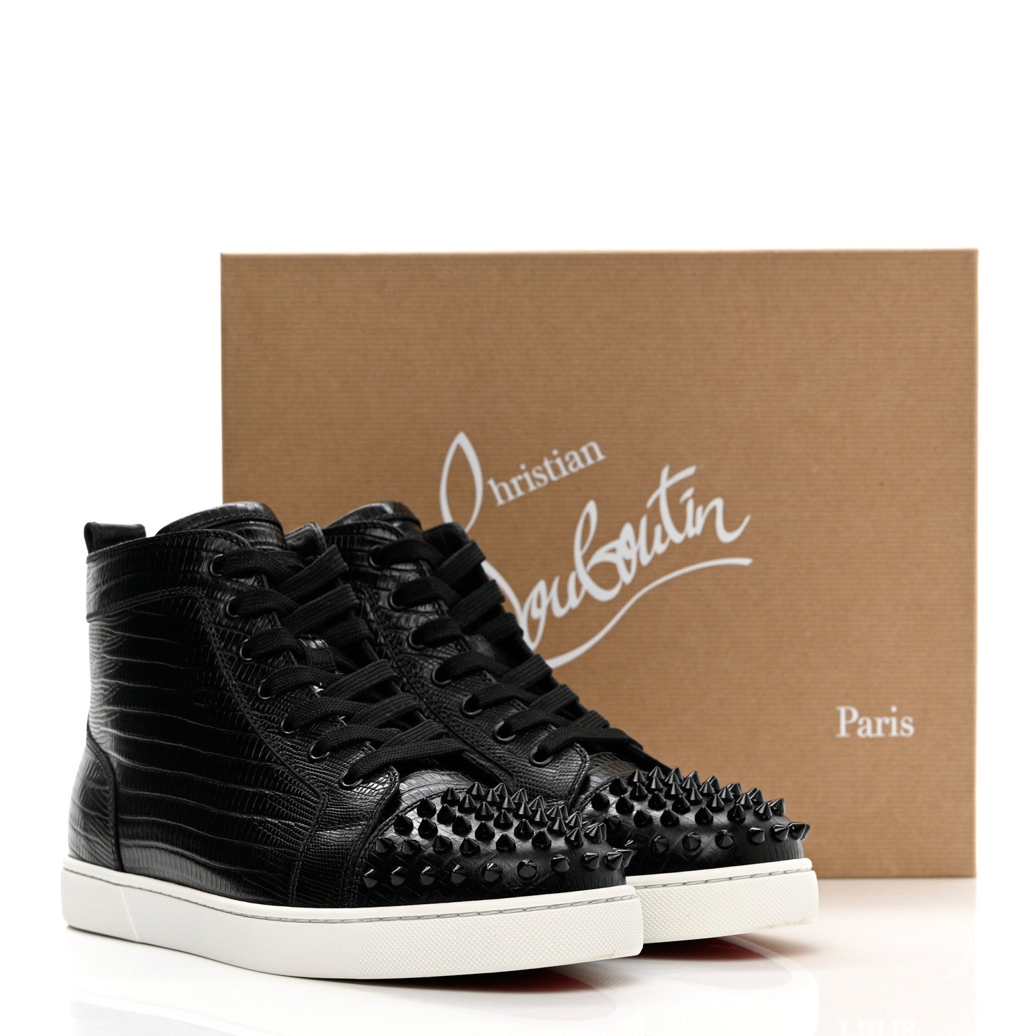 Christian Louboutin Calfskin Lizard Embossed Womens Lou Spikes Flat Sneakers 40.5 Black 13 of 13
