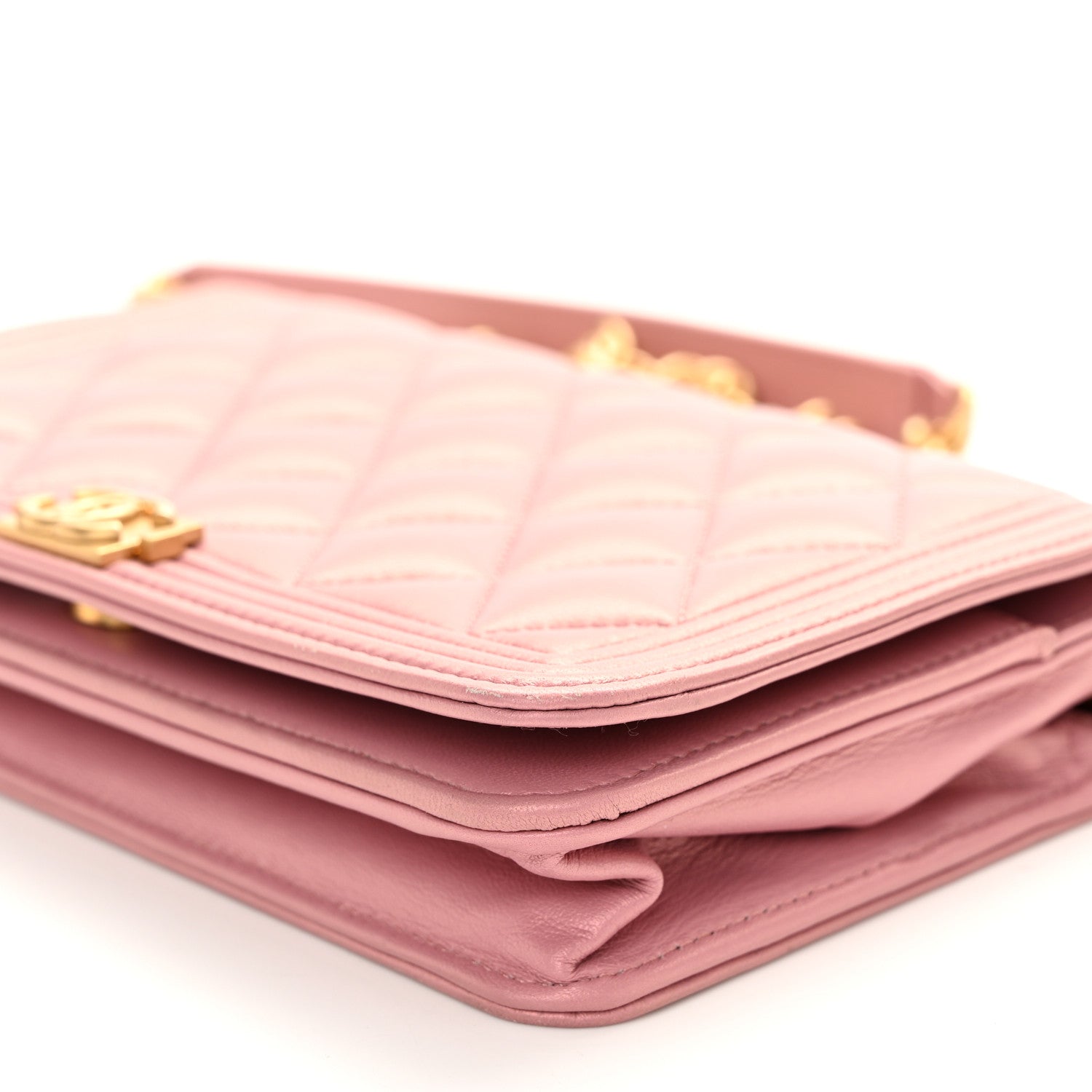 Chanel Metallic Lambskin Quilted Boy Wallet On Chain WOC Pink 11 of 12