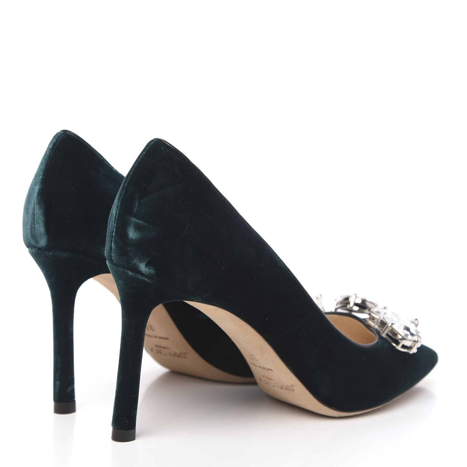 Jimmy Choo Velvet Crystal Embellished Marvel 85 Pumps 37 Bottle Green 4 of 9