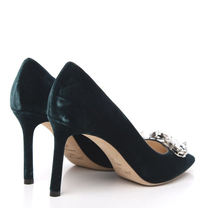 Jimmy Choo Velvet Crystal Embellished Marvel 85 Pumps 37 Bottle Green 4 of 9
