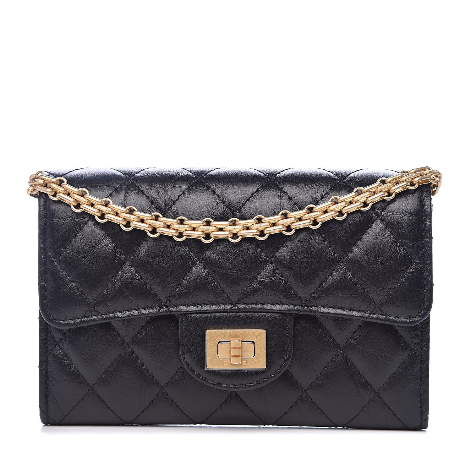 Aged Calfskin Quilted 2.55 Reissue Clutch With Chain Black