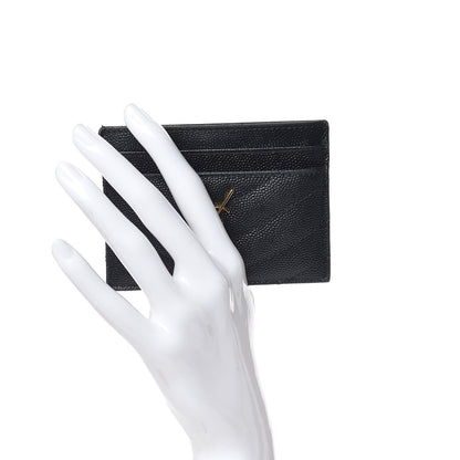 Saint Laurent Grain De Poudre Matelasse Chevron Monogram Credit Card Case Black 2 of 8