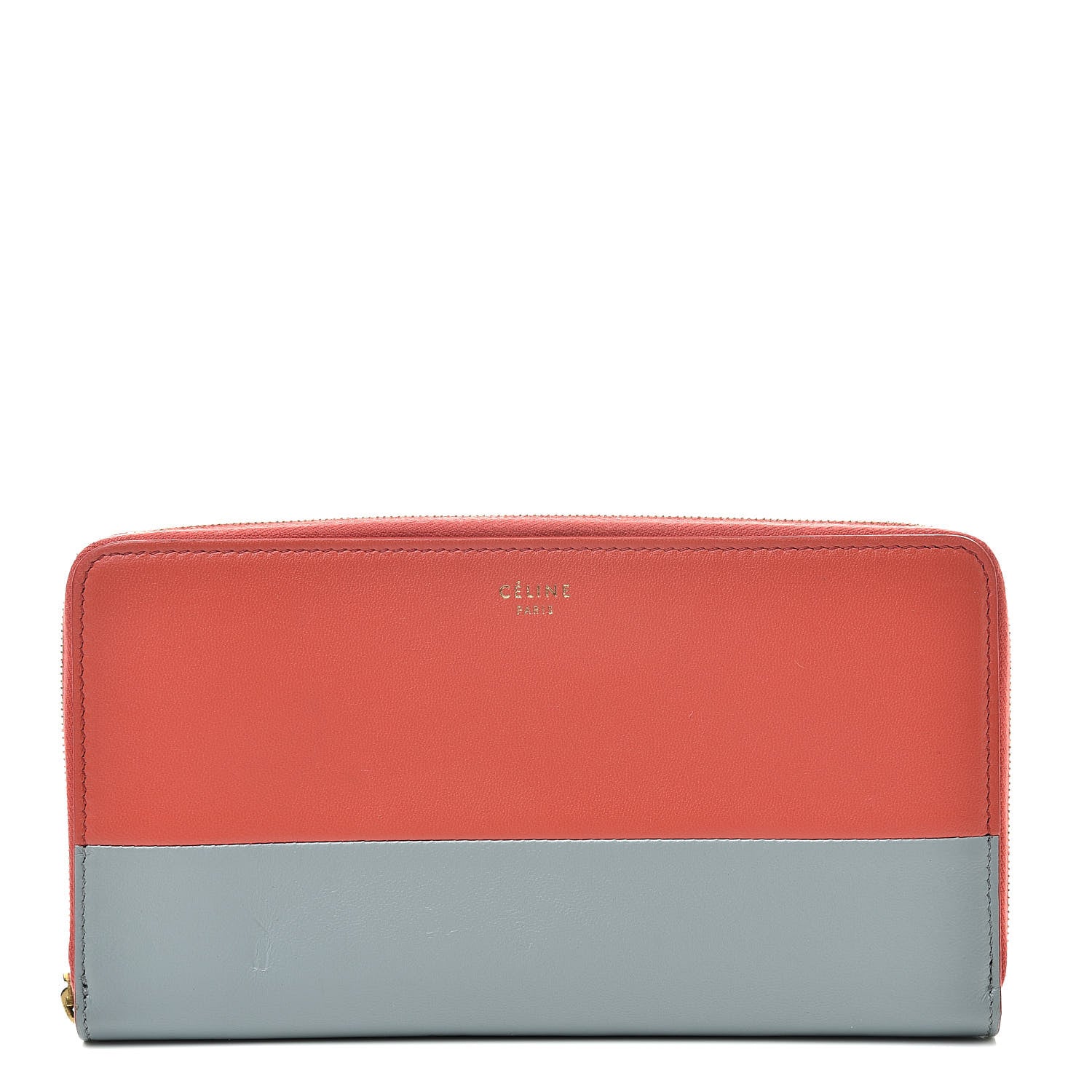 Celine Lambskin Large Zip Around Multifunction Wallet Orange Grey 1 of 10