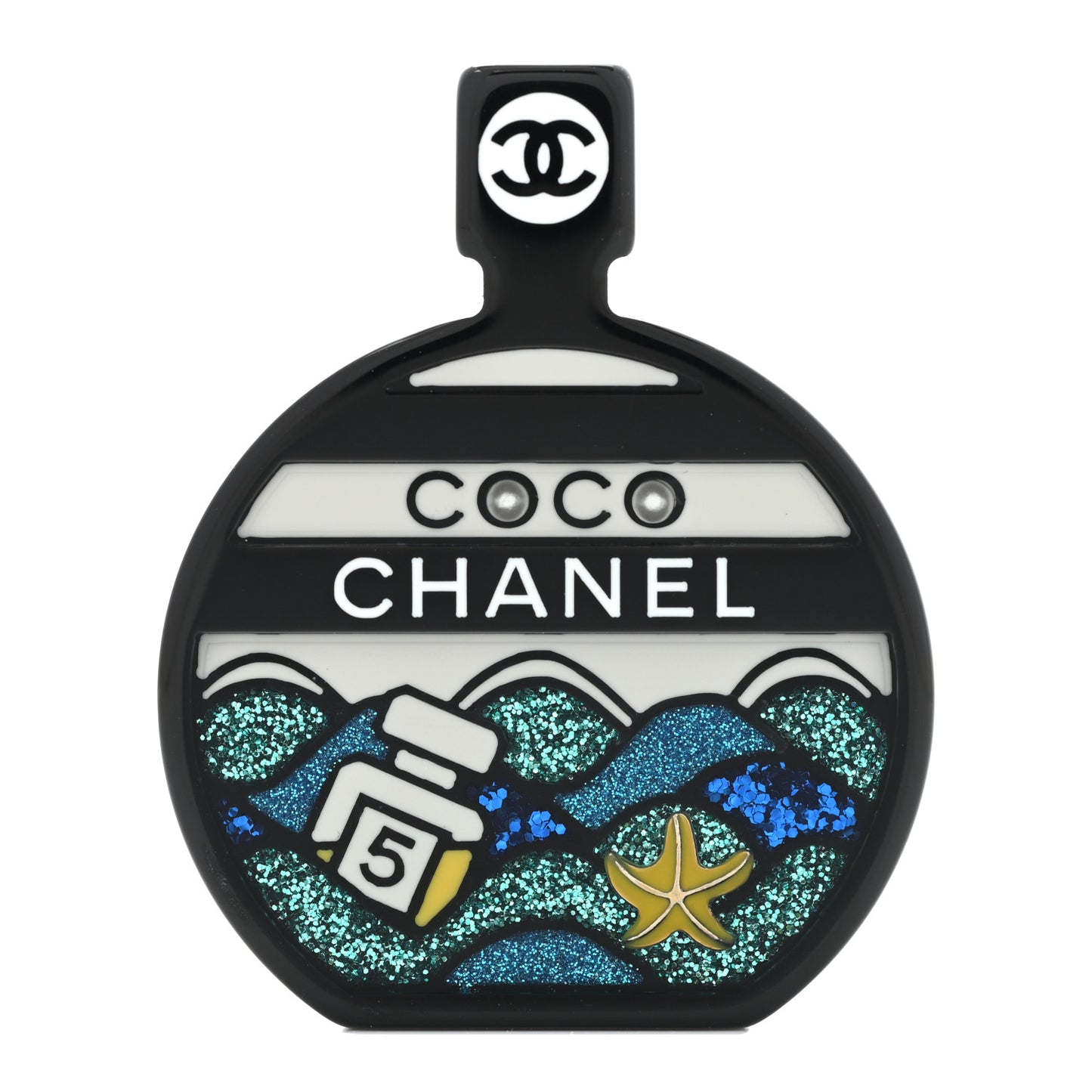 Resin Glitter Coco Chanel Brooch Black Multicolor
