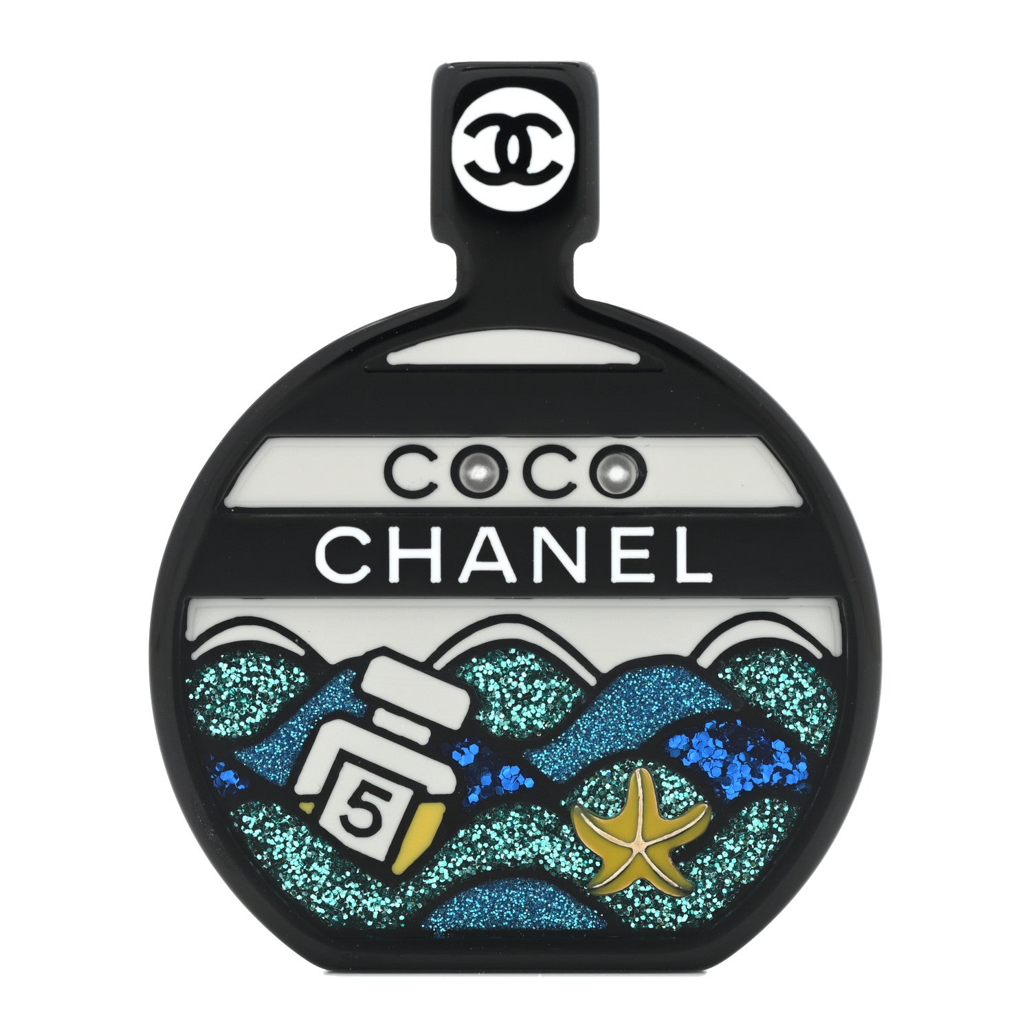 Chanel Resin Glitter Coco Chanel Brooch Black Multicolor 1 of 5